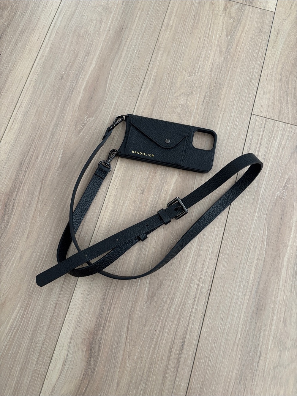 Bandolier Black Leather Crossbody Phone Case with Card Slot